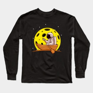 Astronaut Paddling In Boat with Moon In Space Long Sleeve T-Shirt